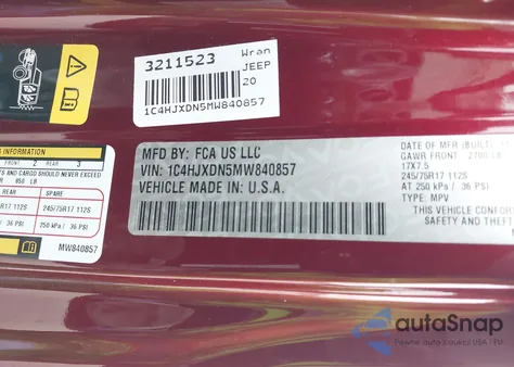 2021 Jeep Wrangler Unlimited Sport S 4X4 from USA, damaged, VIN 1C4HJXDN5MW840857